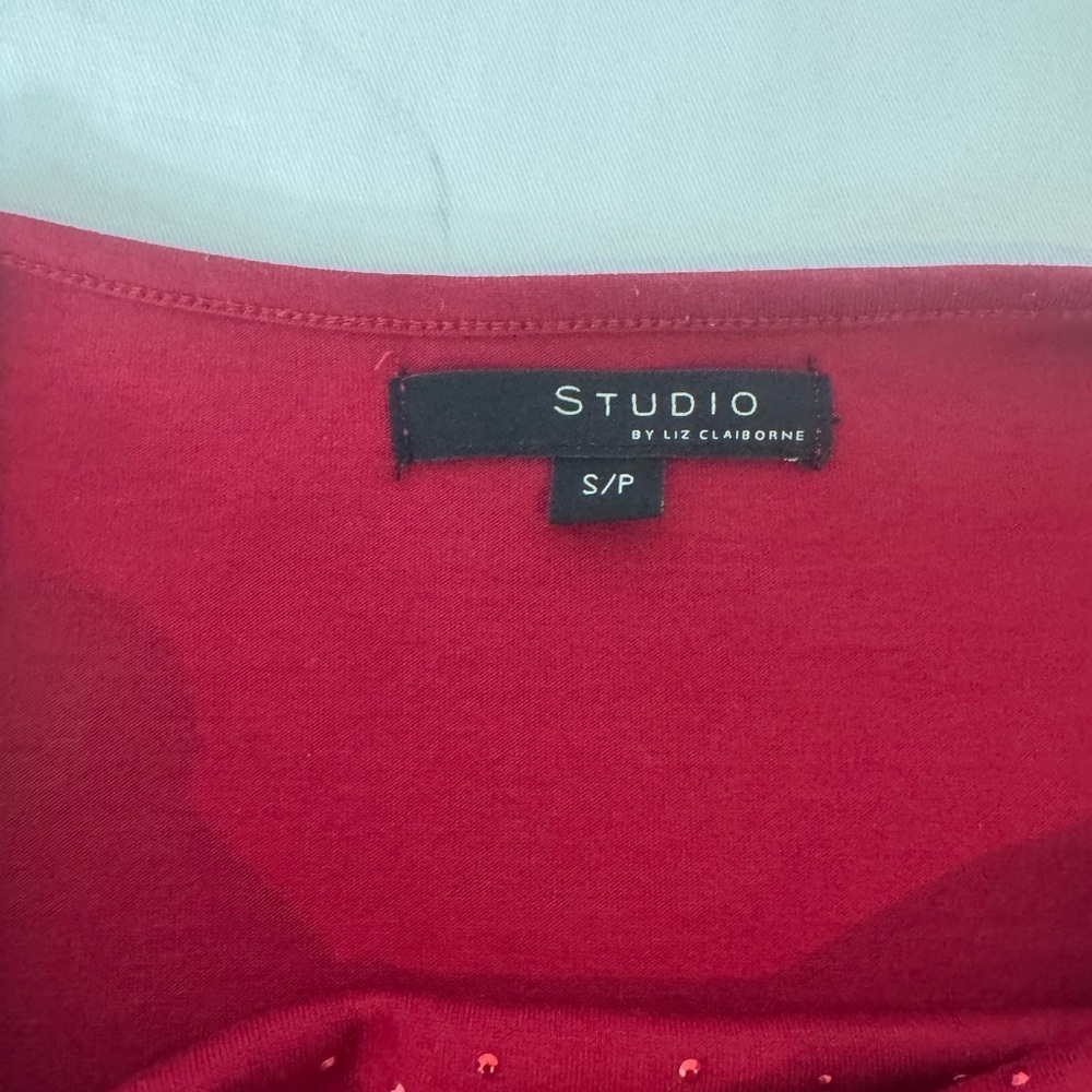 Studio By Liz Claiborne Red Women's Top Long Sleeve Cowl Neck Size S/P - Picture 6 of 10